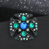 Tibetan Style Brooches, with Glass, silver color plated, fashion jewelry & Unisex & with rhinestone, mixed colors, nickel, lead & cadmium free, 47mm, Sold By PC