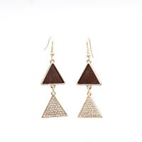 Tibetan Style Drop Earrings, with Wood, fashion jewelry & for woman & with rhinestone, nickel, lead & cadmium free, 20x60mm, Sold By Pair