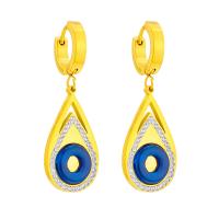 Titanium Steel  Earring plated for woman & enamel & with rhinestone golden Sold By Pair