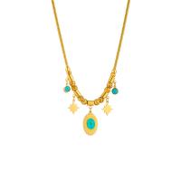 Titanium Steel Necklace with turquoise with 1.97inch extender chain plated fashion jewelry & for woman golden Sold Per Approx 15.75 Inch Strand