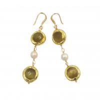Brass Drop Earring with Natural Stone & pearl gold color plated fashion jewelry & for woman nickel lead & cadmium free Sold By Pair