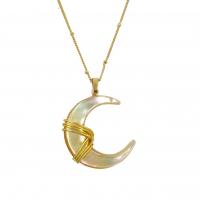 Brass Necklace, with Shell, with 2 Inch extender chain, Moon, gold color plated, fashion jewelry & for woman, more colors for choice, nickel, lead & cadmium free, 32x35mm, Length:Approx 18 Inch, Sold By PC