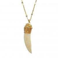 Brass Necklace, with Natural Wild Boar Teeth, with 2 Inch extender chain, gold color plated, fashion jewelry & for woman, nickel, lead & cadmium free, 18-21x55-65mm, Length:Approx 18 Inch, Sold By PC