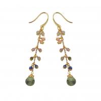 Brass Drop Earring with Natural Stone gold color plated fashion jewelry & for woman nickel lead & cadmium free Sold By Pair