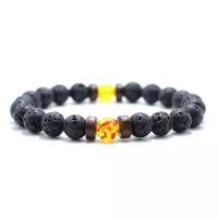 Gemstone Bracelets, Natural Stone, with Lava & Wood & Amber, different materials for choice & Unisex, more colors for choice, Length:Approx 18 cm, Sold By PC