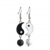 Zinc Alloy Asymmetric Earrings with Howlite & Lava silver color plated for woman mixed colors 50mm Sold By Pair