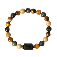 Gemstone Bracelets, Obsidian, with Picture Jasper & Tiger Eye, Unisex & different designs for choice, more colors for choice, Length:Approx 18 cm, Sold By PC