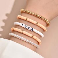 Zinc Alloy Bracelet with Polymer Clay & Plastic Pearl multilayer & for woman Length Approx 23 cm Sold By Set