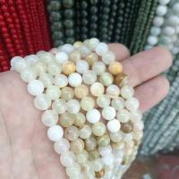Natural Jade Beads, Light Mottle Green Jade, Round, DIY & different size for choice, beige, Sold By Strand