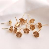 Brass Stud Earring petals real gold plated for woman golden 8mm Sold By Pair