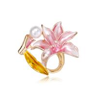 Zinc Alloy Brooches with Plastic Pearl Lily plated for woman & enamel Sold By PC