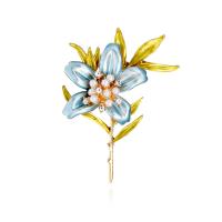 Tibetan Style Brooches, with Plastic Pearl, Lily, plated, for woman & enamel & with rhinestone, more colors for choice, Sold By PC