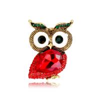 Tibetan Style Brooches, with Glass, Owl, plated, Unisex & enamel & with rhinestone, more colors for choice, Sold By PC