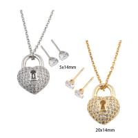 Cubic Zirconia Stainless Steel Jewelry Sets, Stud Earring & necklace, 304 Stainless Steel, with Brass, Lock, plated, micro pave cubic zirconia & for woman, more colors for choice, Length:Approx 50 cm, Sold By Set