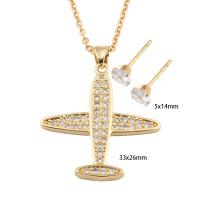 Cubic Zirconia Stainless Steel Jewelry Sets Stud Earring & necklace 304 Stainless Steel with Brass Airplane Vacuum Ion Plating micro pave cubic zirconia & for woman golden Length Approx 49.6 cm Sold By Set