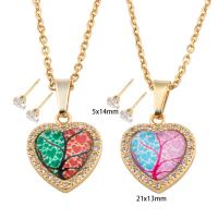 Cubic Zirconia Stainless Steel Jewelry Sets Stud Earring & necklace 304 Stainless Steel with Resin & Brass Heart Vacuum Ion Plating micro pave cubic zirconia & for woman Length Approx 49.8 cm Sold By Set