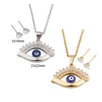 Evil Eye Jewelry Set Stud Earring & necklace 304 Stainless Steel with Brass plated micro pave cubic zirconia & for woman & enamel Length Approx 50.3 cm Sold By Set