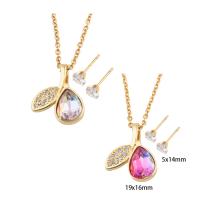 Cubic Zirconia Stainless Steel Jewelry Sets Stud Earring & necklace 304 Stainless Steel with Brass plated micro pave cubic zirconia & for woman Length Approx 50.1 cm Sold By Set