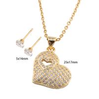 Cubic Zirconia Stainless Steel Jewelry Sets Stud Earring & necklace 304 Stainless Steel with Brass Heart plated micro pave cubic zirconia & for woman gold Length Approx 50.4 cm Sold By Set
