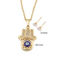 Evil Eye Jewelry Set Stud Earring & necklace 304 Stainless Steel with Brass Vacuum Ion Plating micro pave cubic zirconia & for woman & enamel golden Length Approx 49.5 cm Sold By Set