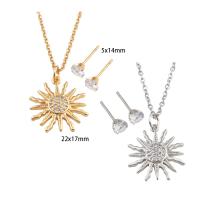 Cubic Zirconia Stainless Steel Jewelry Sets Stud Earring & necklace 304 Stainless Steel with Brass Vacuum Ion Plating micro pave cubic zirconia & for woman Length Approx 50.2 cm Sold By Set
