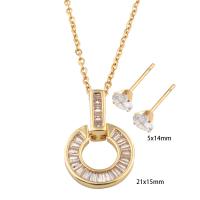 Cubic Zirconia Stainless Steel Jewelry Sets, Stud Earring & necklace, 304 Stainless Steel, with Brass, Vacuum Ion Plating, micro pave cubic zirconia & for woman, golden, Length:Approx 50 cm, Sold By Set