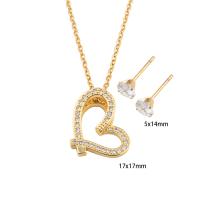 Cubic Zirconia Stainless Steel Jewelry Sets Stud Earring & necklace 304 Stainless Steel with Brass Heart Vacuum Ion Plating micro pave cubic zirconia & for woman golden Length Approx 49.3 cm Sold By Set