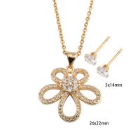 Cubic Zirconia Stainless Steel Jewelry Sets Stud Earring & necklace 304 Stainless Steel with Brass plated micro pave cubic zirconia & for woman golden Length Approx 50.4 cm Sold By Set
