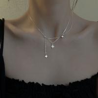 925 Sterling Silver Necklaces, with 6cm extender chain, fashion jewelry & for woman & with rhinestone, nickel, lead & cadmium free, Length:Approx 40 cm, Sold By PC