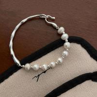 925 Sterling Silver Bangle Bracelet with Freshwater Pearl fashion jewelry & for woman nickel lead & cadmium free 17cm Sold By PC