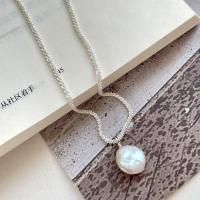 925 Sterling Silver Necklaces, with Freshwater Pearl, with 5cm extender chain, fashion jewelry & for woman, nickel, lead & cadmium free, Length:Approx 40 cm, Sold By PC