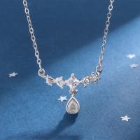 925 Sterling Silver Necklaces, with 5cm extender chain, fashion jewelry & for woman & with rhinestone, nickel, lead & cadmium free, 15mm,20mm, Length:Approx 40 cm, Sold By PC