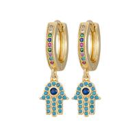 Cubic Zirconia Micro Pave Brass Earring with turquoise real gold plated fashion jewelry & micro pave cubic zirconia & for woman golden nickel lead & cadmium free Sold By Pair