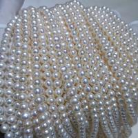 Naturalne perły słodkowodne perełki luźne, Perła naturalna słodkowodna, Lekko okrągły, DIY, biały, 6-7mm, sprzedawane na około 15 cal Strand