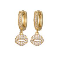Boucles d'oreilles en laiton zircon cubique pavent, Plaqué d'or, bijoux de mode & pavé de micro zircon & pour femme, doré, protéger l'environnement, sans nickel, plomb et cadmium, 65x35mm, Vendu par paire