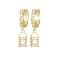 Cubic Zirconia Micro Pave Brass Earring, Lock, real gold plated, fashion jewelry & micro pave cubic zirconia & for woman, more colors for choice, nickel, lead & cadmium free, 65x35mm, Sold By Pair
