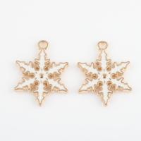 Tibetan Style Enamel Pendants, Snowflake, gold color plated, DIY, white, 24.40x18.70x2.20mm, Hole:Approx 1.6mm, Approx 300PCs/Bag, Sold By Bag