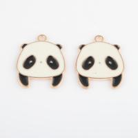 Tibetan Style Enamel Pendants, Panda, gold color plated, DIY, white and black, 24x20x1.40mm, Hole:Approx 1.7mm, Approx 300PCs/Bag, Sold By Bag