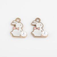 Zinc Alloy Enamel Pendants with Plastic Pearl Rabbit gold color plated DIY white Approx 2mm Approx Sold By Bag