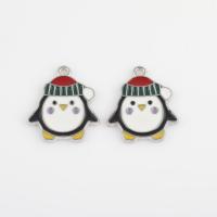 Tibetan Style Enamel Pendants, Penguin, silver color plated, DIY, mixed colors, 21.40x18.40x1.60mm, Hole:Approx 1.4mm, Approx 300PCs/Bag, Sold By Bag
