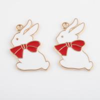Tibetan Style Enamel Pendants, Rabbit, gold color plated, DIY, white, 32.50x21.70x1.80mm, Hole:Approx 1.7mm, Approx 300PCs/Bag, Sold By Bag