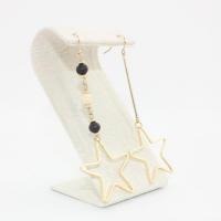 Asymmetric Earrings, Brass, with Wood, Star, fashion jewelry & for woman, nickel, lead & cadmium free, 32x80mm, Sold By Pair