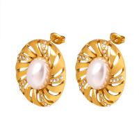 Boucle d'oreille Acier Titane, avec Tchèque & perle de plastique, bijoux de mode & pour femme, doré, 22x27mm, Vendu par paire