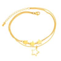 Mode Smycken Anklet, Titan Stål, med White Shell, med 2.09inch extender kedja, Star, Dubbla lager & för kvinna, gyllene, Längd Ca 8.46 inch, Säljs av PC