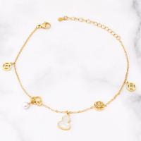Fashion Jewelry Anklet Titanium Steel with White Shell with 2.17inch extender chain plated for woman golden Length Approx 8.27 Inch Sold By PC