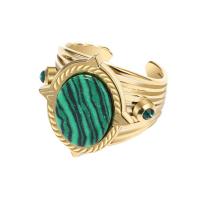 Titanium Čelik Finger Ring, s Malahit, pozlaćen, modni nakit & za žene, zlatan, Prodano By PC
