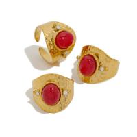 Titan Edelstahl Ringe, Titanstahl, mit Naturstein, 18K vergoldet, Modeschmuck & für Frau, goldfarben, verkauft von PC