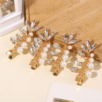 Clips de pico, metal, con Perlas plásticas, 4 piezas & para mujer & con diamantes de imitación, dorado, libre de níquel, plomo & cadmio, 65x20x15mm, Vendido por Set