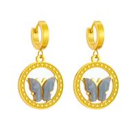 Titanium Steel  Earring with Acrylic Butterfly plated fashion jewelry & for woman golden Sold By Pair