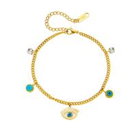 Evil Eye Jewelry Bracelet Titanium Steel with 1.97inch extender chain 18K gold plated fashion jewelry & Unisex & with rhinestone golden Sold Per Approx 6.3 Inch Strand